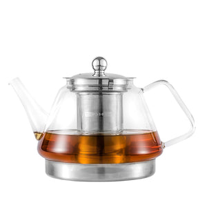 1.0L Heat Resistant Glass Tea Pot Stovetop Kettle Teapot - Tea Maker with Removable Stainless Steel Infusers for Loose Leave Tea