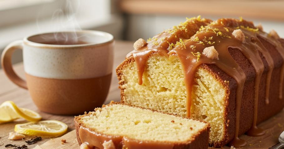 Gingerade Iced Loaf Cake with Brown Sugar Lemon Glaze