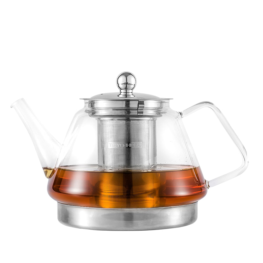1.0L Heat Resistant Glass Tea Pot Stovetop Kettle Teapot - Tea Maker with Removable Stainless Steel Infusers for Loose Leave Tea