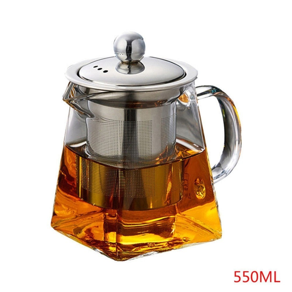 1000ML Glass Tea Pot Heat Resistant Tea Kettle with Stainless