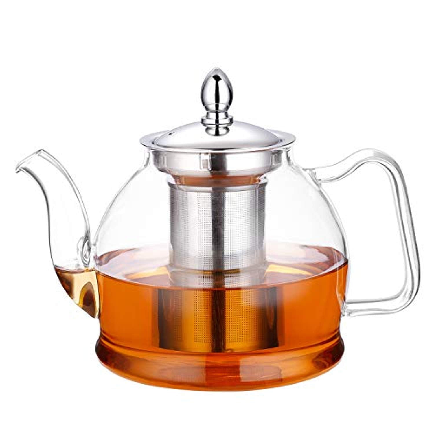 Glass Teapot Stovetop 44 OZ, Borosilicate Clear Tea Kettle with Removable  Stainless Steel Infuser, Teapot Blooming and Loose Leaf Tea Maker Tea  Brewer for Camping, Travel (1300ML)